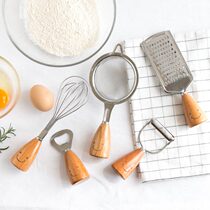 April Smiley Face Wood Handle Beaten Eggbeware Peeler Dining Knife Fork Spoon Shovel Stainless Steel Kitchen Baking Small Tool Suit