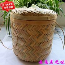 Vietnam new hand-made bamboo basket Bamboo Bamboo rind Puer tea 250g cake universal packaging small bucket bamboo woven