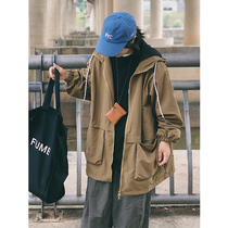 Yue Lu three-day retro jacket Jacket Womens Spring and Autumn new couple bf wind long hooded casual tooling windbreaker