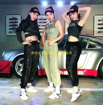 Autumn and winter exposed umbilical bright diamond Korean version of the stage new jazz dance suit hiphop loose casual hot diamond practice pants