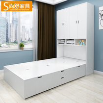 Wardrobe bed one-piece Nordic small apartment combination furniture Space-saving storage bed hollow wardrobe bed combination Tatami