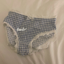 THREEPIG day series sweet and cute plaid lace lace florid edge pure color low waist comfortable cotton triangular underpants