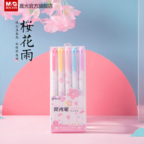 Morning light stationery Sakura Rain series limited double-headed highlighter Plug-in large capacity color water pen Students draw notes to draw focus Graffiti Hand account special fresh girl heart marker pen