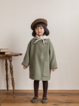 YOKI childrens full wool green double-sided tweed coat 2021 autumn and winter New Baby long coat