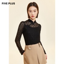 FIVE PLUS2021 new female spring lace shirt female Chinese style collar collar buckle top slim long sleeve