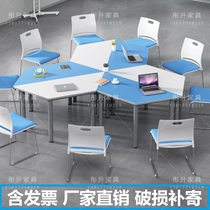 School Student Library Smart classroom Reading table Combination Conference training table Creative hexagon activity room table and chair