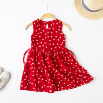 Summer girl silk dress wine red wavedot baby Sam silk Han version of the Princess dress children dress dress