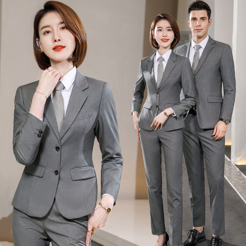 Grey suit suit for men and women commuting, high-end professional temperament, civil servant interview suit, large size hotel work clothes