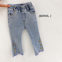  Girls western style jeans 2021 autumn new childrens full-length flared pants baby spring and autumn stretch long pants