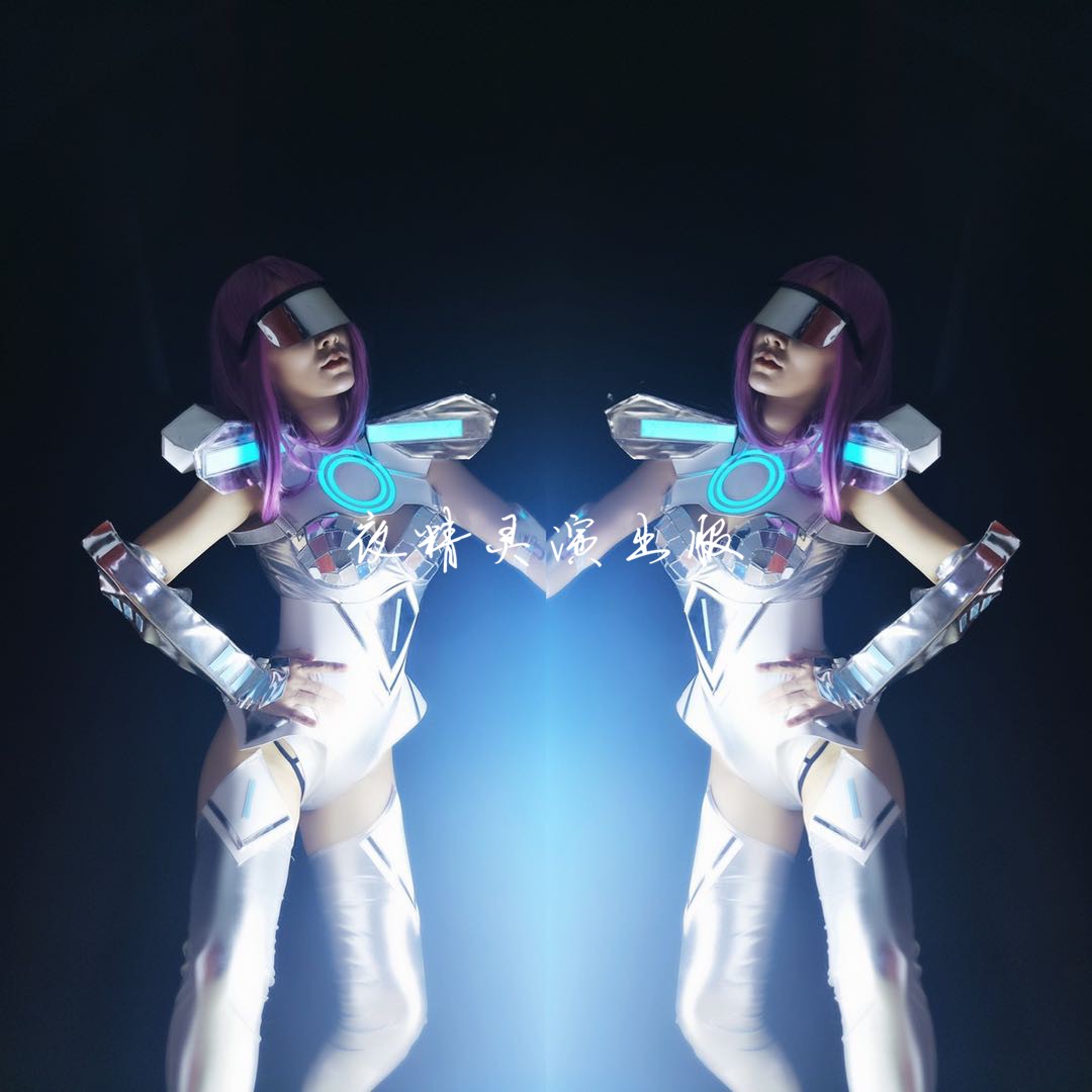 Night Elf Silver Futurity Tech Mens and Womens Gogo Nightclub Bar Lead Dancer ds Opening Show Costume