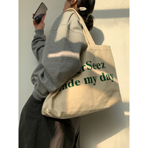 NEVERSEEZ Topic slogan double-sided silkscreen printed heavy-pound canvas bag