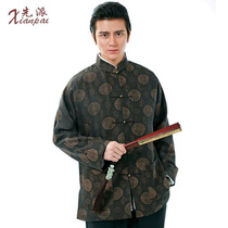 Middle-aged and elderly Tang suit male long-sleeved xiang yun sha coat Chinese mens clothing tunic dad old suit Chinese style autumn
