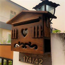  Thai style villa solid wood letter box Opinion report box Pastoral outdoor wall-mounted rainproof retro donation box