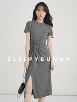 Dozing Rabbit Side-opener Black Dress Black Tandem Dress Summer New Style Temperament Kinder Design Sensation Pure Desire High Waisted Skirt