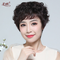 Wig female short hair short curly hair real hair medium long hair middle-aged and elderly mother full real hair full hood natural fluffy