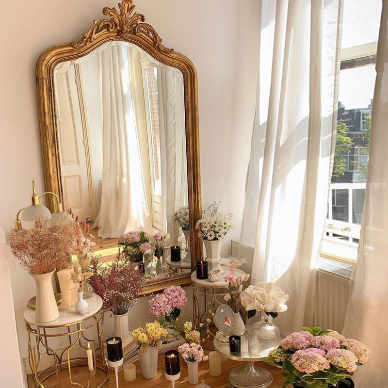 French retro carved floor-to-ceiling full-length mirror gold to do old clothing store large mirror cloakroom dressing mirror custom
