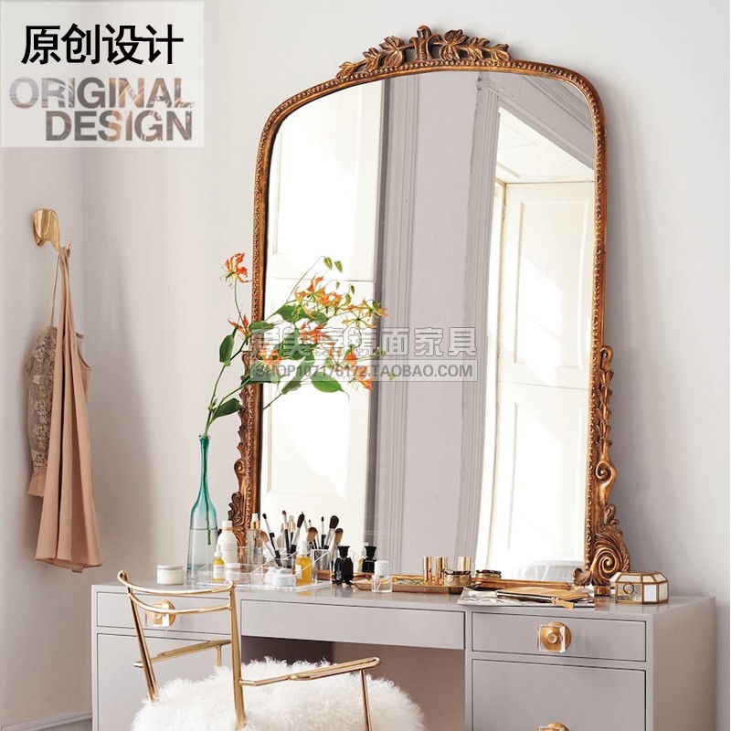 European dresser tabletop make-up mirror wall hanging bedroom retro dress mirror large net red and gold do old decorative mirror