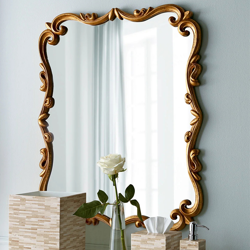 French minimalist do old retro gold make-up mirror xuanguan decorative mirror bedroom square vanity mirror carved bathroom mirror
