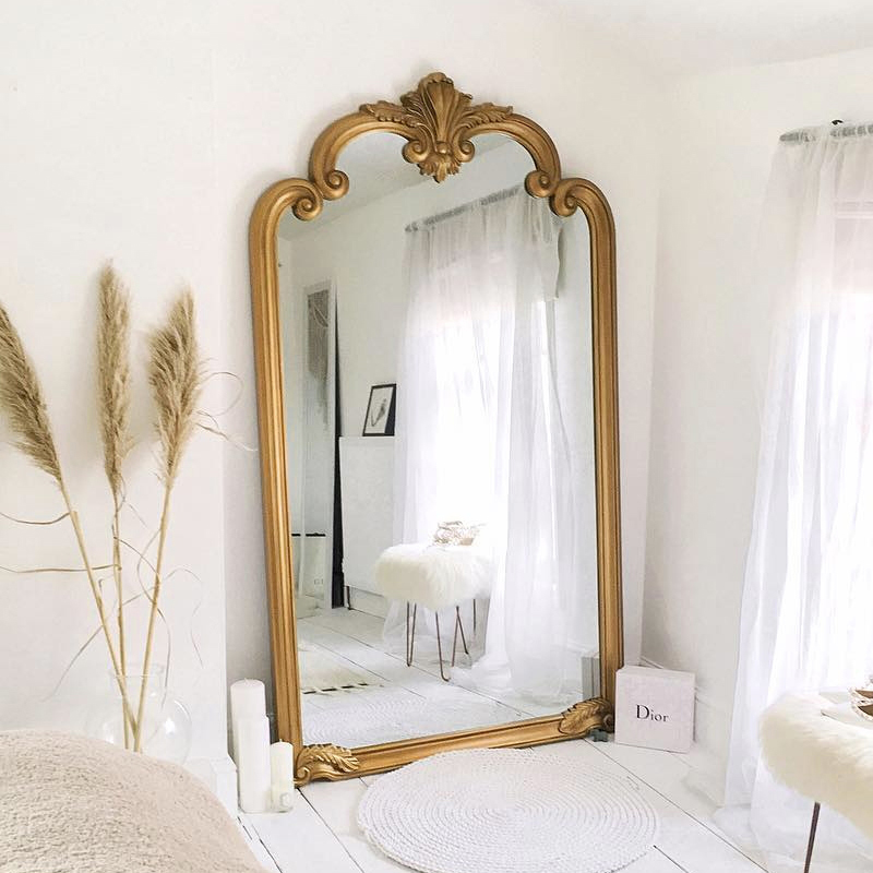 Carved wearing mirror home full-length mirror against the wall floor-to-ceiling mirror cloakroom antique silver dress large mirror made