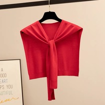 Thin Net red sheep wool shawl Lady 2021 early autumn new style simple red versatile decoration outer wearing collar