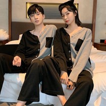 Couple pajamas Spring and autumn long-sleeved mens and womens thin models can wear long-sleeved home wear suit