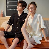 (Buy one get one free) Couples Pajamas Women Summer Cotton Short Sleeve Shorts Korean Student Home Clothes Mens Pajamas