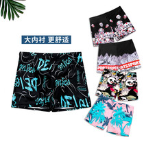 Swimming trunks mens anti-embarrassing flat angle large size printed swimsuit mens loose swimming trunks fashion hot spring swimming equipment