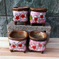Hand-pinched fleshy flowerpot Korean hand-painted relief cornstone breathable personality handmade meaty rough pottery used to be slow flowerpot