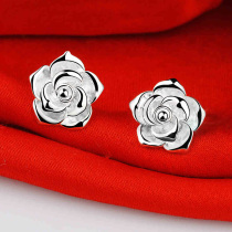 Earrings womens sterling silver 999 rose earrings temperament hook to raise ears for middle-aged and elderly mothers Mothers Day gift