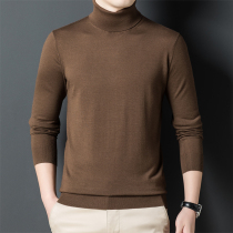 Winter turtleneck sweater men's 100 pure wool long sleeve sweater middle-aged pullover bottoming shirt solid color sweater
