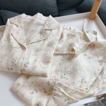 Foreign trade man cotton satin floral pastoral fresh beige short-sleeved shorts pajamas home clothes