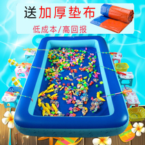 Childrens fishing toy pool set magnetic square stall inflatable large baby fish fishing water thick stall
