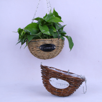 Handmade flower basket straw woven hanging basket rattan hanging basin wall hanging hanging flower pot balcony hanging hanging willow weaving hanging basin