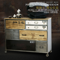 Retro industrial wind storage sideboard iron solid wood spare Cabinet removable locker bucket multi-function Bar