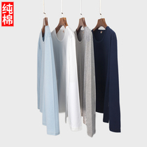 Mens cotton pajamas one top long sleeve T-shirt thin round neck size Spring Summer Home clothing autumn winter base shirt