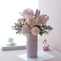 Light luxury cream powder literary vase decoration living room study flower arrangement home accessories hydrangea fake flower simulation flower decoration