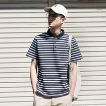 Hong Kong trendy brand summer striped POLO shirt mens trend loose short-sleeved T-shirt couple Japanese lapel Paul shirt
