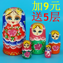 Russian doll 5-layer blue headscarf pure handmade wooden crafts childrens toys gift ornaments
