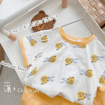 Pure cotton summer new childrens suit boys and girls angry baby short sleeve t-shirt shorts two pieces of tide