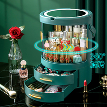 kaman cosmetics storage box with mirror integrated desktop dustproof large capacity rotary skin care rack