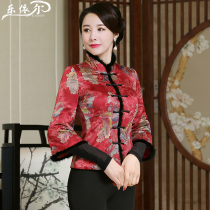 Improved cotton cheongsam jacket autumn and winter thickened Lady Tang suit cotton wool collar mother dress wedding banquet size
