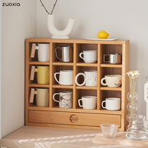 Japanese Cup multi-box storage rack display wooden grid Coffee Cup Cup Cup rack solid wood treasure storage grid rack