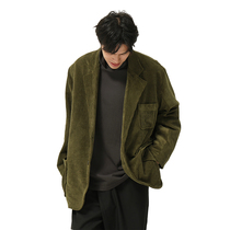 Song41 Original Olive Green Light Core Suede Suit Jacket Man Spring Autumn Day Ensemble Retro Loose Casual Outline West Suit