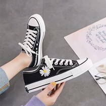 Korean black canvas shoes women 2021 small Daisy Spring autumn canvas shoes women shoes Joker Harajuku style Board Shoes