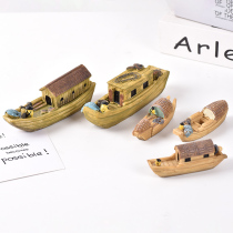 Jiangnan Small Wooden Boat Model Small Resin Ship Swing Piece Home Adornment Fishing Boat Model Ucanopy Ship Retro Nostalgia