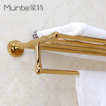Monte bathroom Titanium gold bathroom pendant Double European towel rack Bath towel rack Antique brass bathroom wall hanging