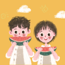 Hand-painted two-dimensional Q-version head portrait custom crayon style manga animation design baby couple head cute hand-painted