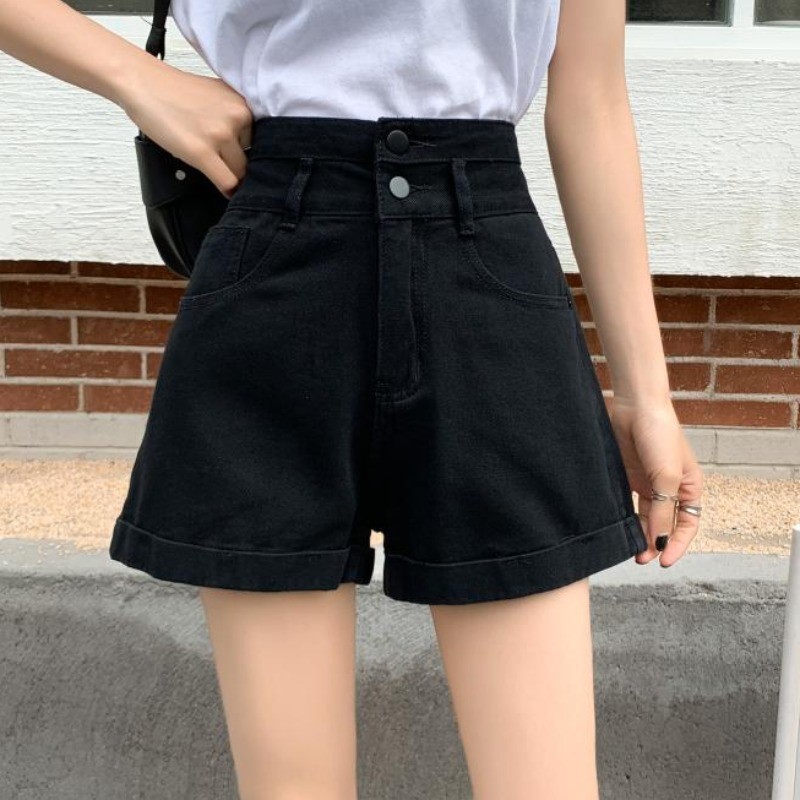 Black denim shorts for women with a sense of design niche, new summer hot pants for spicy girls with a high waist and a loose fit