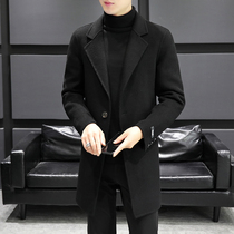Autumn and winter new mens double-sided cashmere coat long trend slim solid color suit collar trench coat coat
