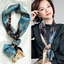 Small long narrow silk scarf Womens wild spring and autumn season winter collar decoration long thin scarf square towel Korean scarf